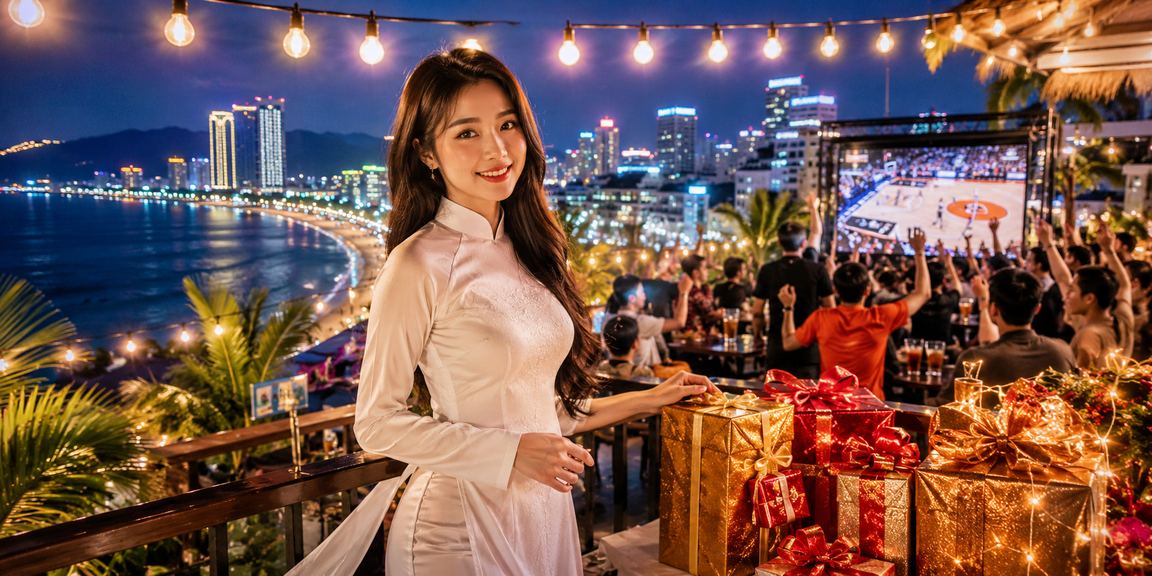 Người chơi cá cược bóng rổ trong trang phục áo dài truyền thống tại Nha Trang